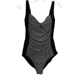 Simons One Piece Swimsuit Ruched Flattering Print Adjustable Straps Padded Large